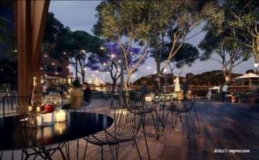Waterbank Precinct_EA07_Market Square Hub_Dusk Archival image from Waterbank & Lend Lease