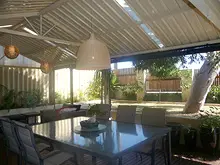 Aussie Outdoor Alfresco Cafe Blinds 'New - FR-50 Decorative Patio Insulation & Aussie Patio Doors' - archival photograph