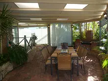 Aussie Outdoor Alfresco Cafe Blinds 'New - FR-50 Decorative Patio Insulation & Aussie Patio Doors' - archival photograph
